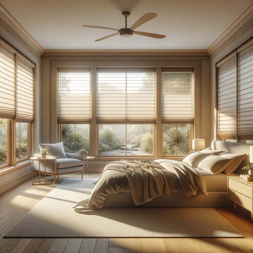 bedroom with silhouette sheer shades